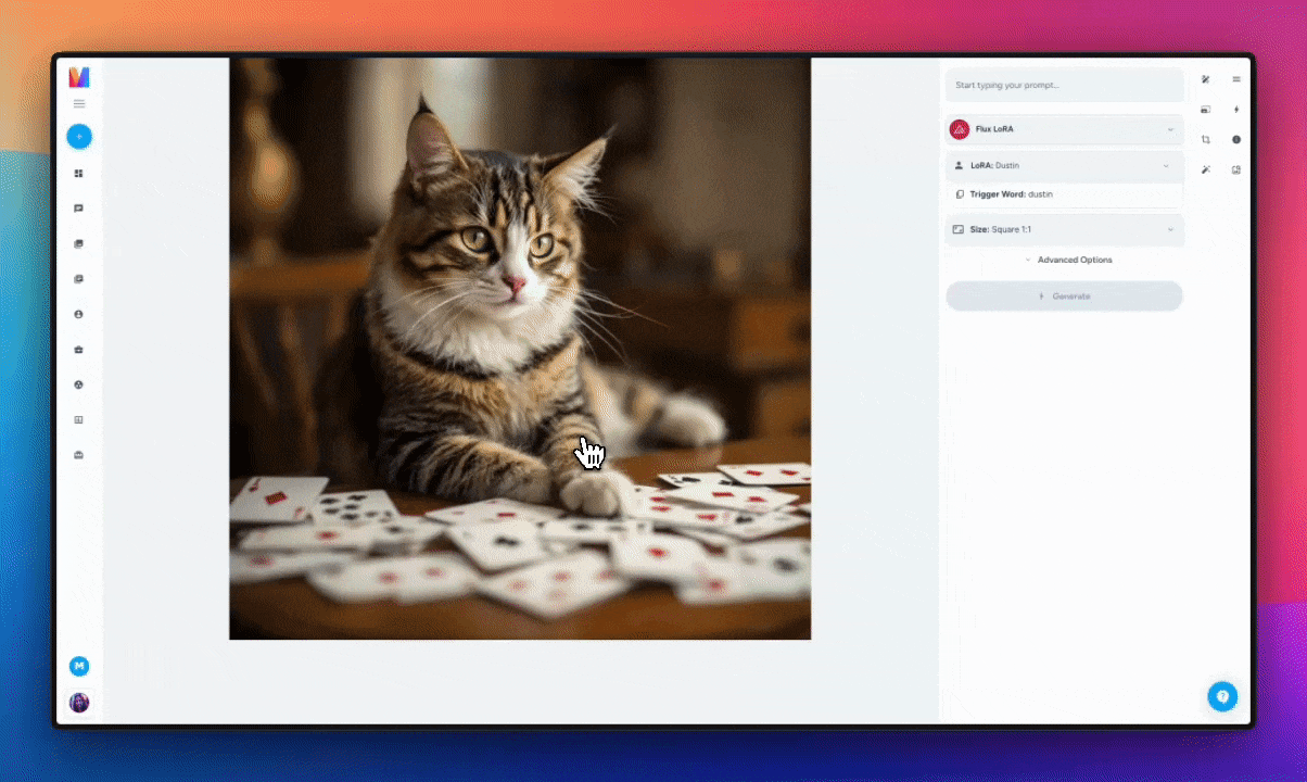 Magai demonstration of how to access the new Portrait lora setting