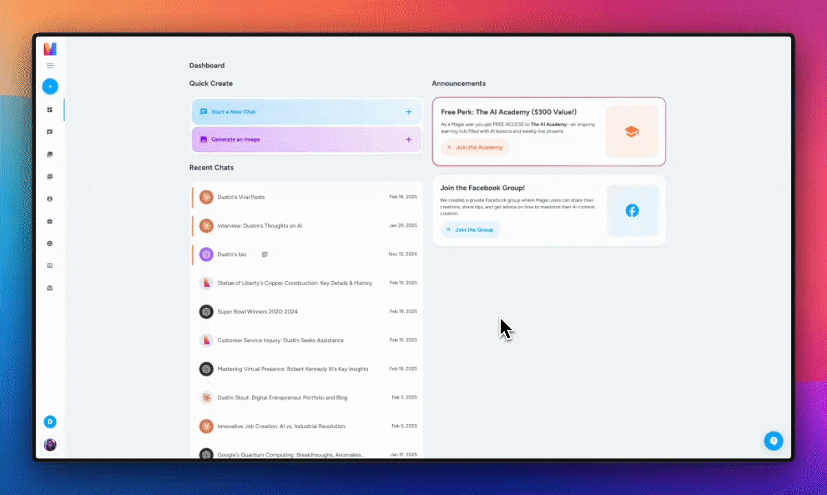 animated GIF showing how Magai's in-app support widget allows you to search through the Help Center knowledge base