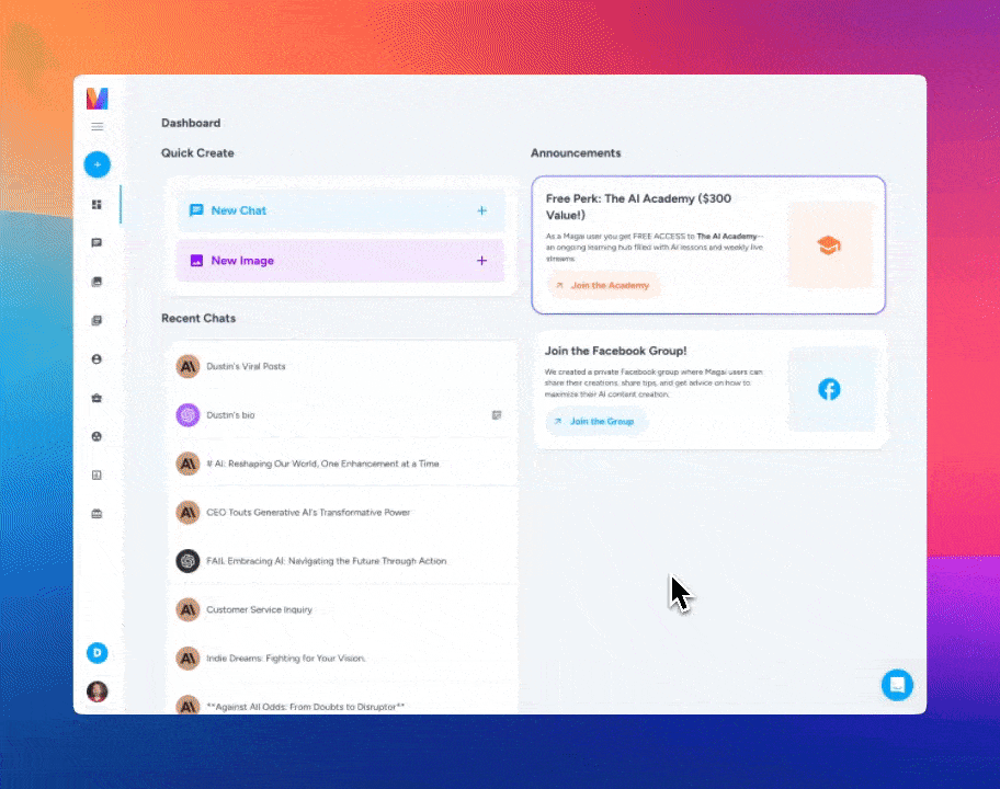 animated GIF showing how Magai's in-app live support chat widget works