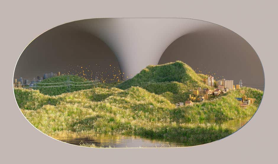 A futuristic image depicting the interaction between AI and content creation.