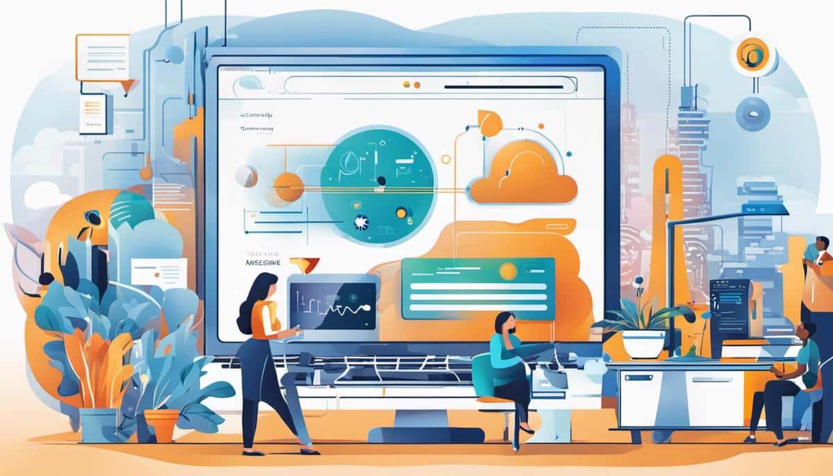 Illustration of various technologies - machine learning, natural language processing, speech recognition, and reinforcement learning - coming together to power AI assistants