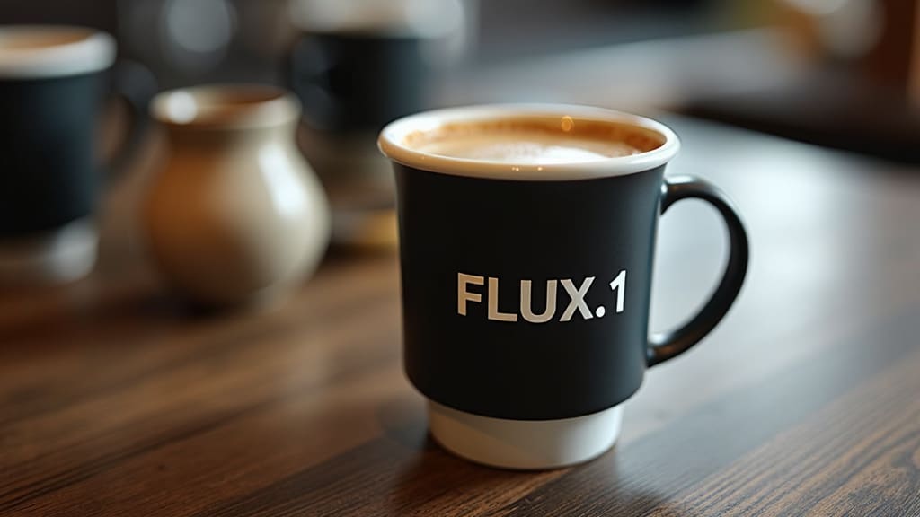 ai generated image of a black coffee mug with a white rim that says "FLUX.1" in white letters