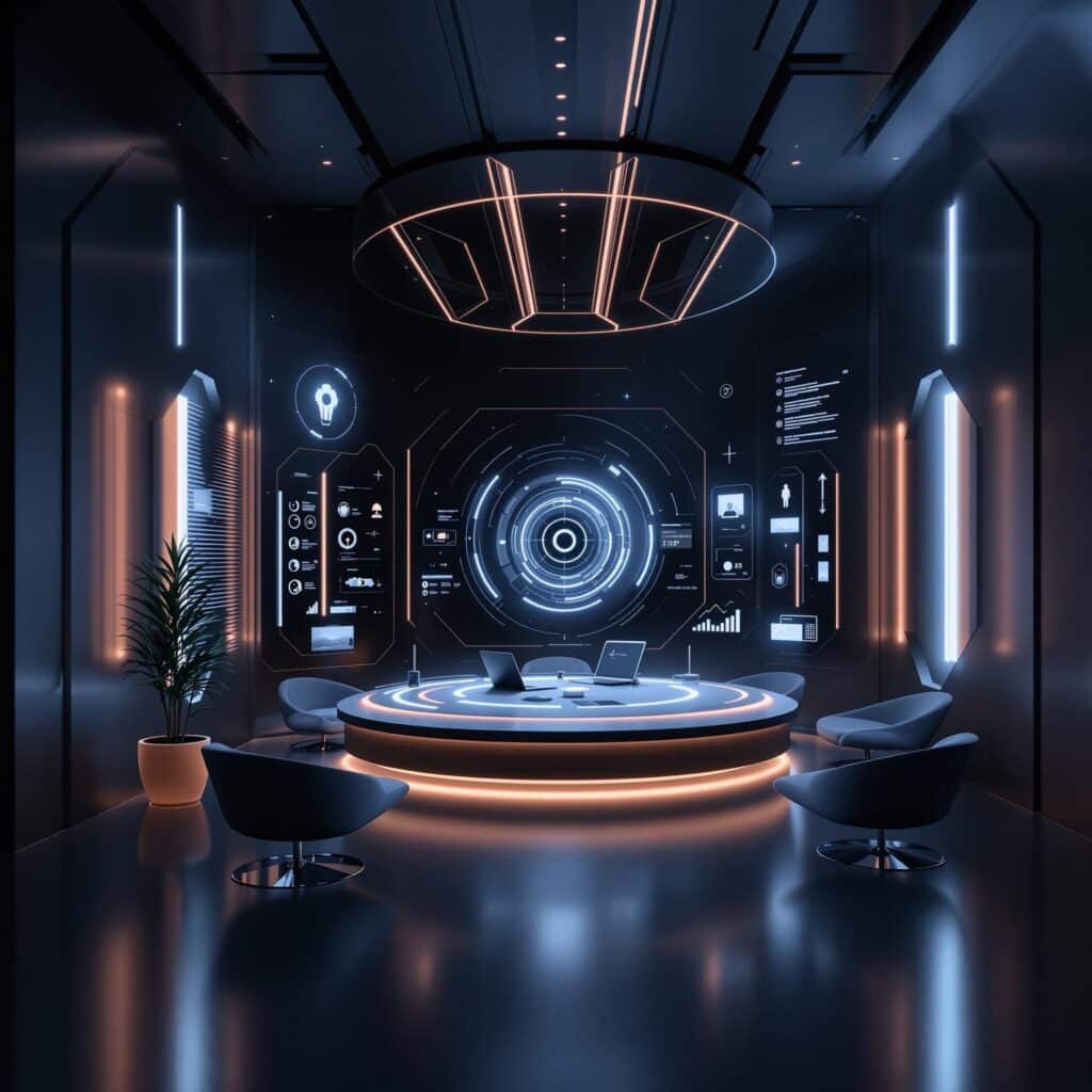 a futuristic room representing Magai's AI hub