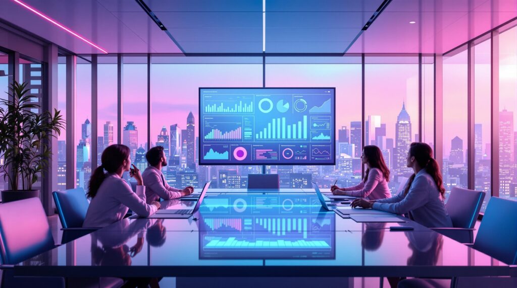diverse team engaged in a business meeting focused on AI monitoring case studies