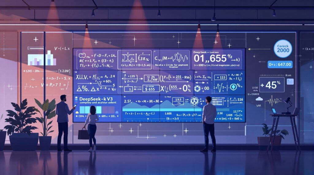 a scene where DeepSeek-V3 is being used in a corporate setting for scientific research