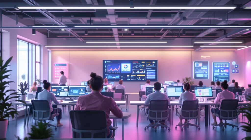 team of customer support agents working with AI tools