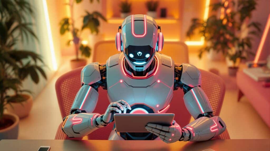 a high tech robot creating a graphic design