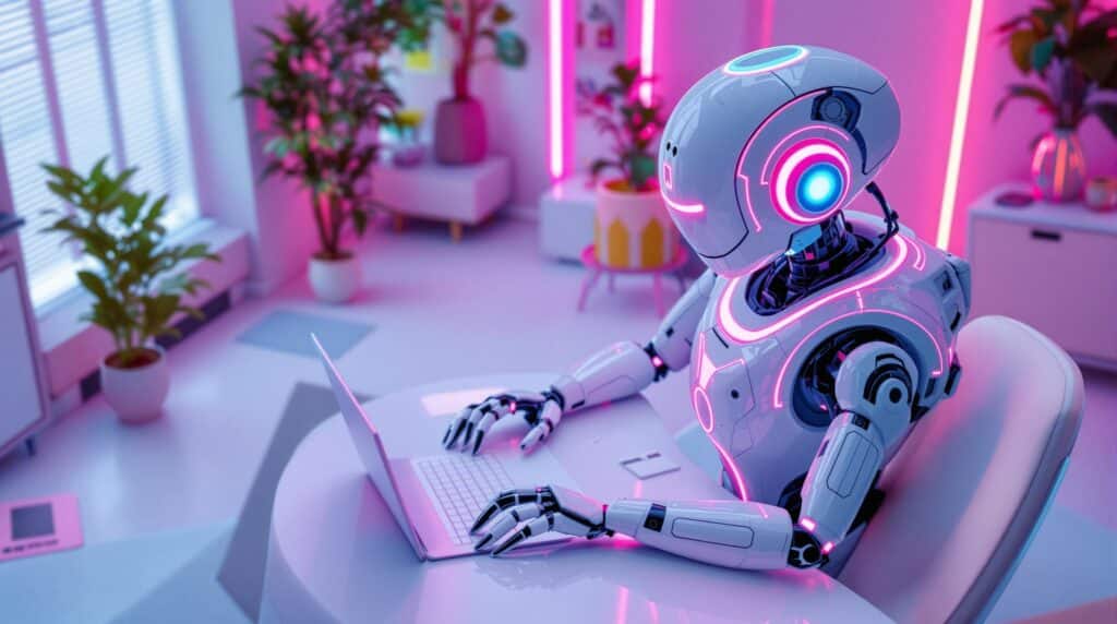 a high tech robot working on generative ai data analytics