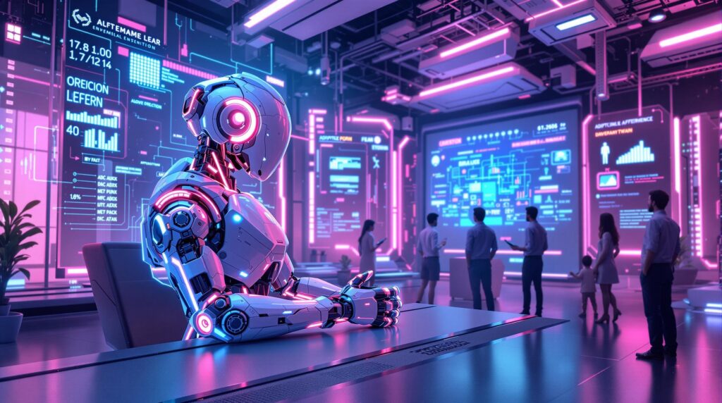 futuristic robot with a team of professionals utilizing adaptive learning and ensemble methods