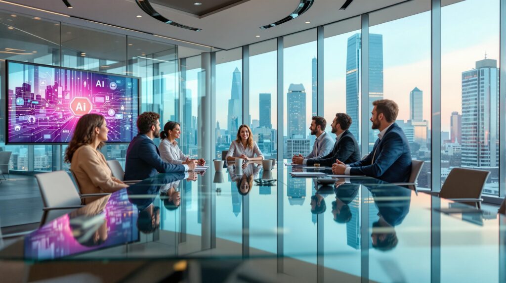 a diverse group of professionals enthusiastically engaged in conversation
