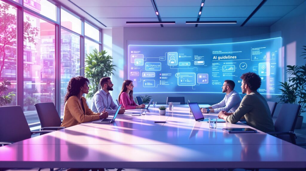 a diverse team of developers engaged in an brainstorming session