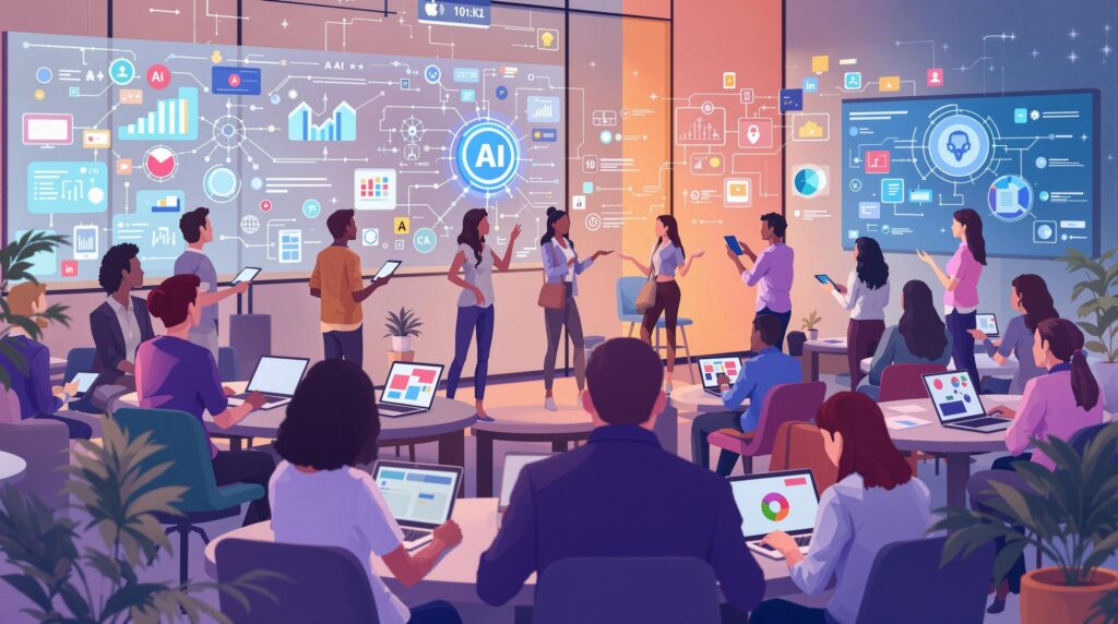 illustrates an environment of continuous learning and adaptation crucial for success in future AI-augmented careers