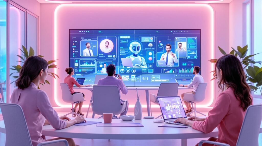 team collaborating with virtual AI agents