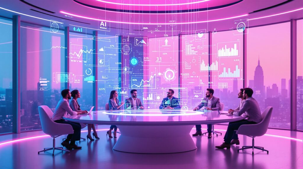 a diverse group of professionals engaged in animated discussion