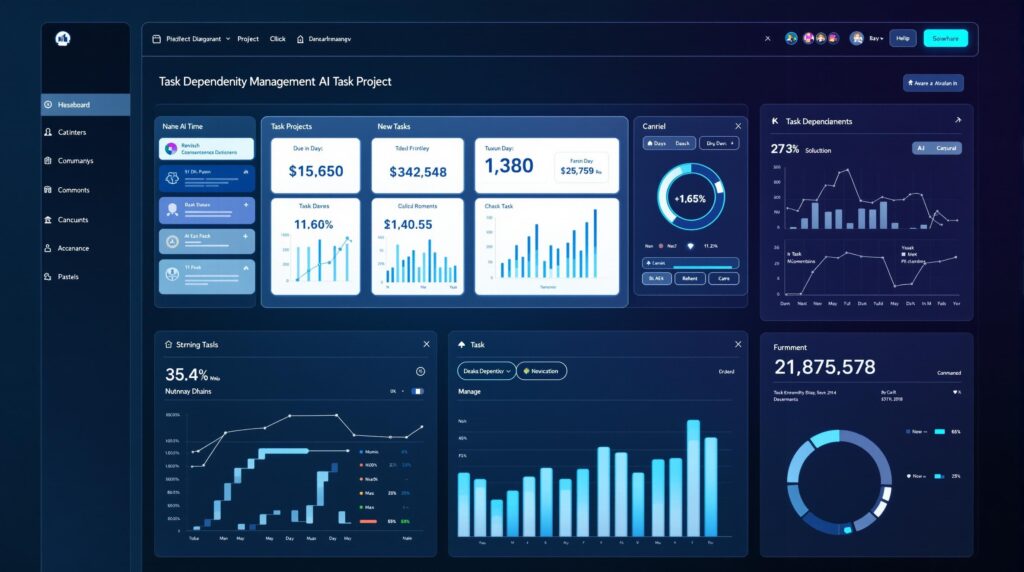 A futuristic dashboard display illustrating AI task dependency management.