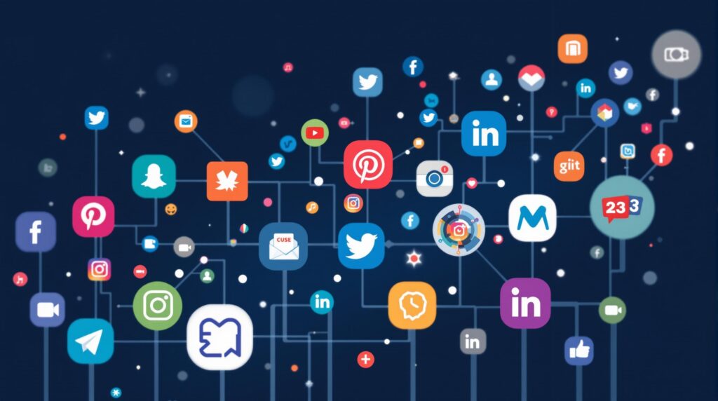 A visually captivating illustration of social media icons interconnected, representing engagement and connectivity. The design should feature vibrant colors and a modern style, signifying the dynamic nature of social media interactions.