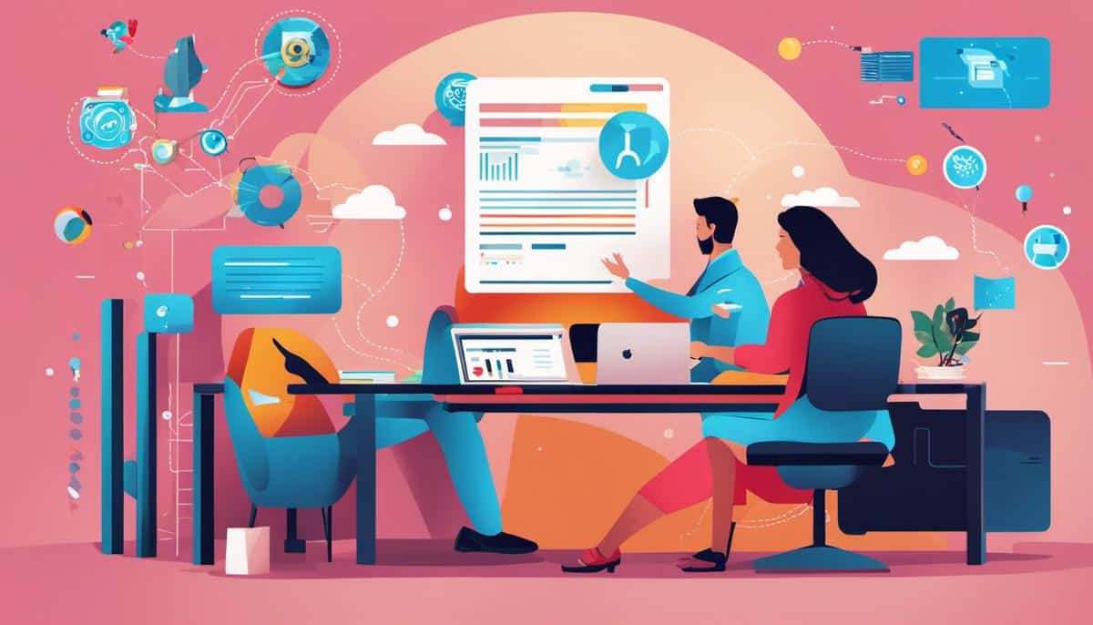 An image of a person using a computer with various icons representing AI and creative content to illustrate the impact of AI on content creation.