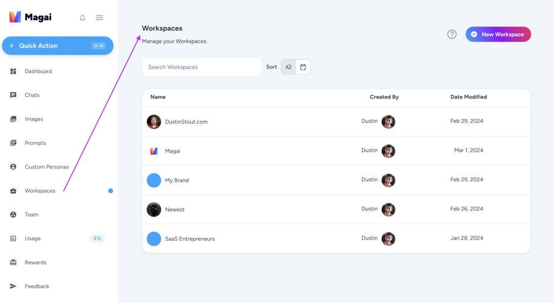 Magai Workspaces screenshot
