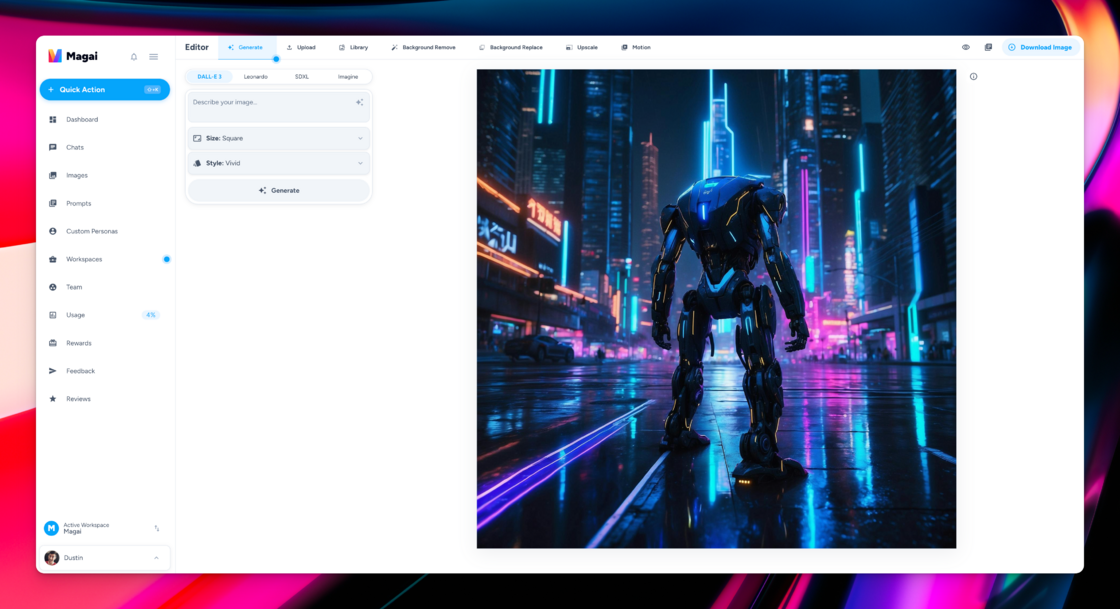 Magai editor interface with sidebar