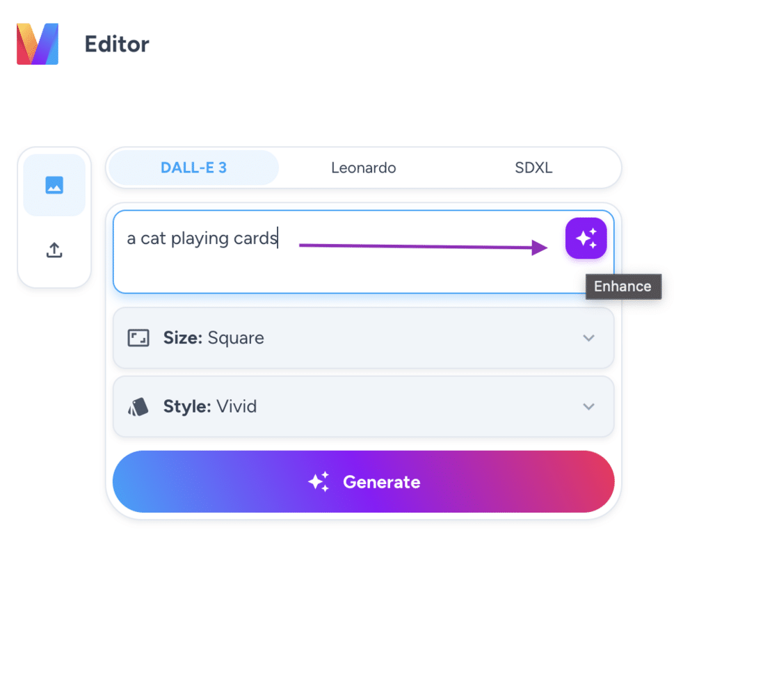 Magai update: screenshot of Image prompt enhancer button