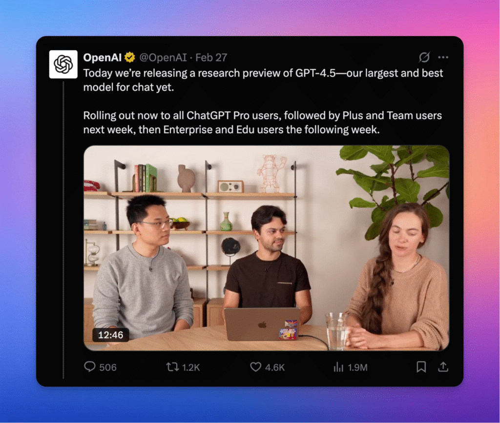 screenshot of a tweet from openAI announcing gpt-4.5