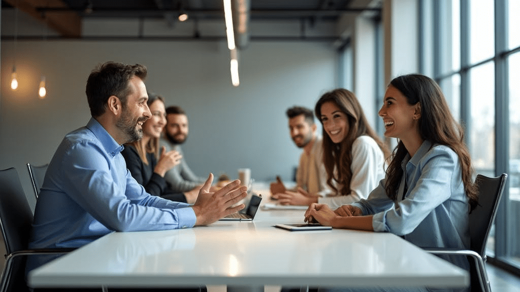 a group of employees communicating effectively in the workspace