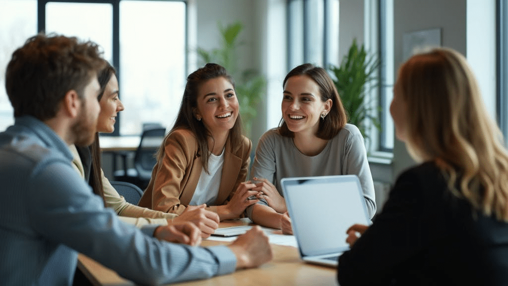 a group of employees effectively communicating in the workspace