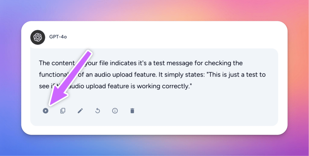 screenshot of an AI message in Magai's product update with a new Audio playback button