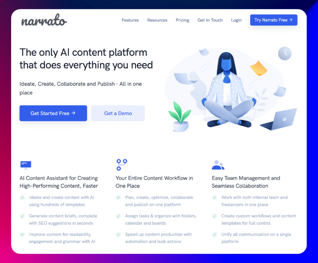 a screenshot of narrato home page