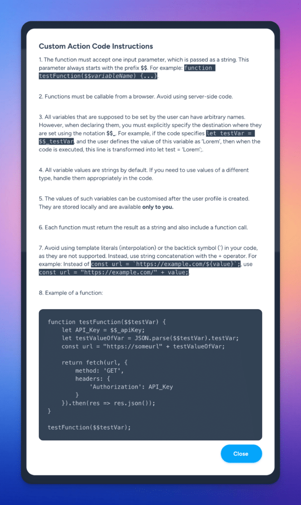 screenshot of the Magai interface showing the instructions for creating an Action