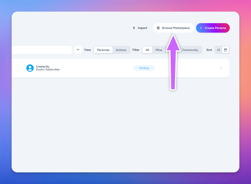 screenshot of the Magai interface on the Personas page highlighting the "Browse Marketplace" button.