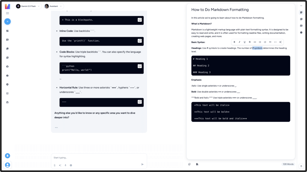 screenshot of Magai's chat interface with the Document Editor open