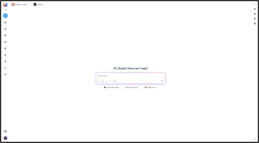 screenshot of Magai's minimalistic chat start page 