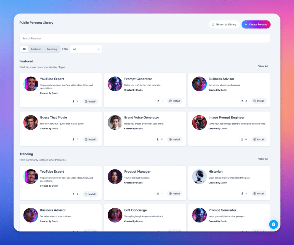 screenshot of the Magai Persona Marketplace