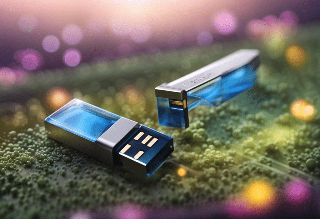 a futuristic usb memory stick, lots of bokeh