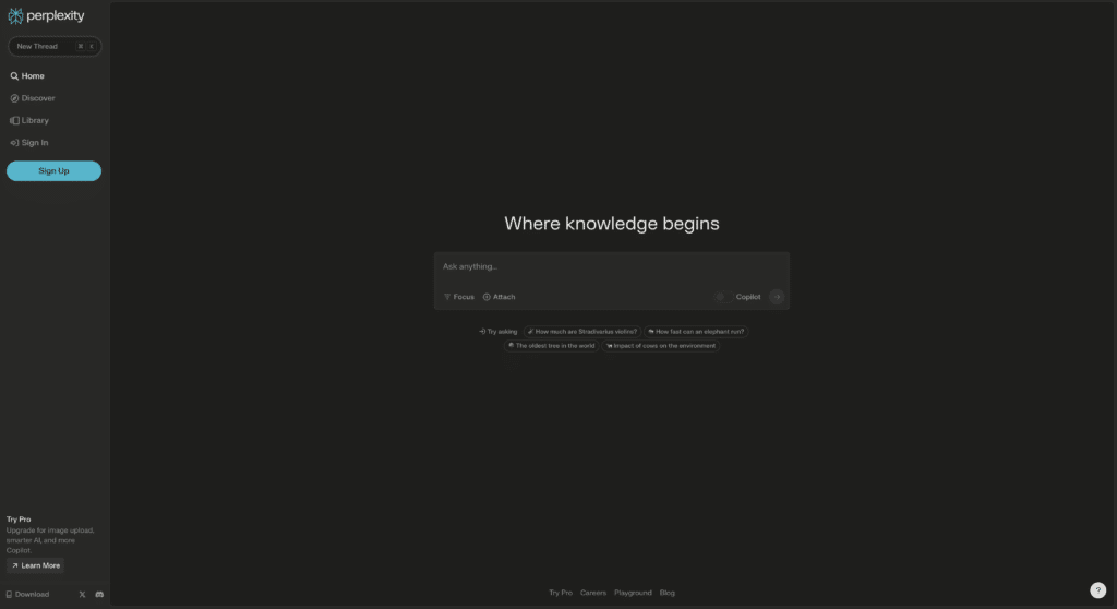 perplexity.ai homescreen screenshot