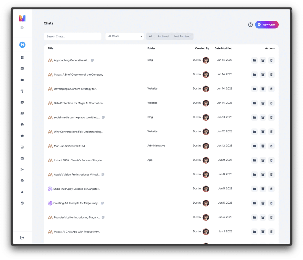 screenshot of magai's chats