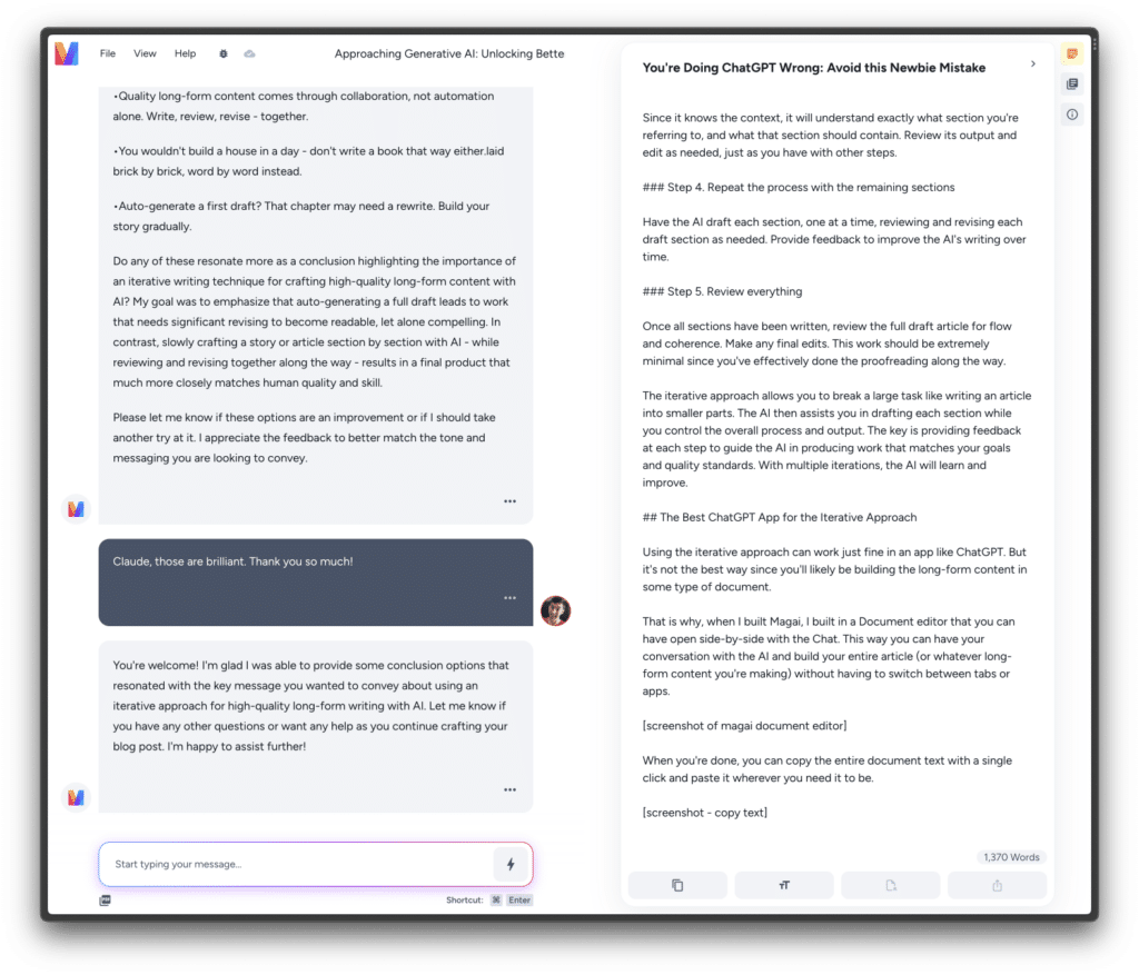 screenshot of magai's document editor